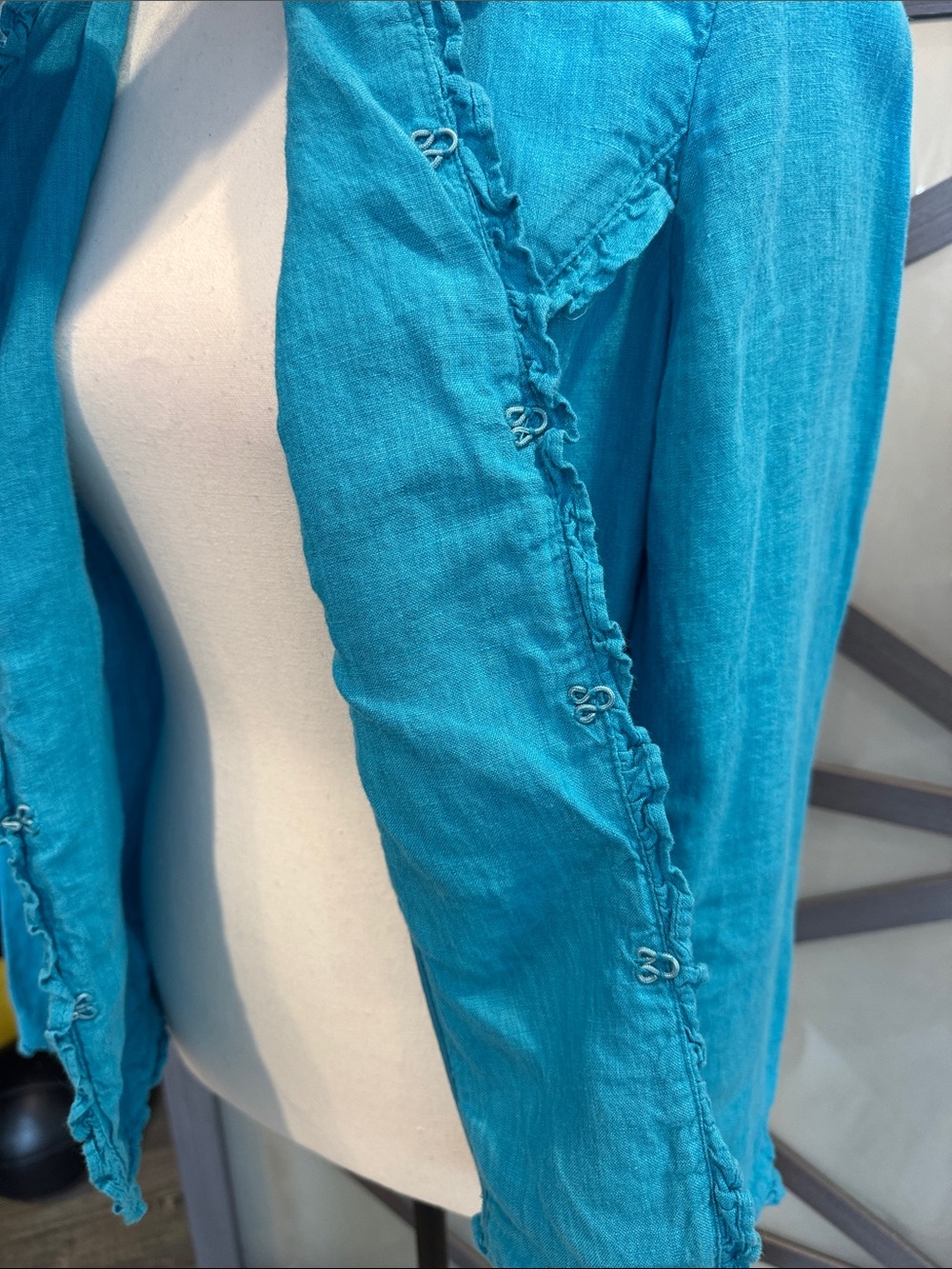 Chico's Turquoise Ruffled Open-Front Jacket - Picture 5 of 11